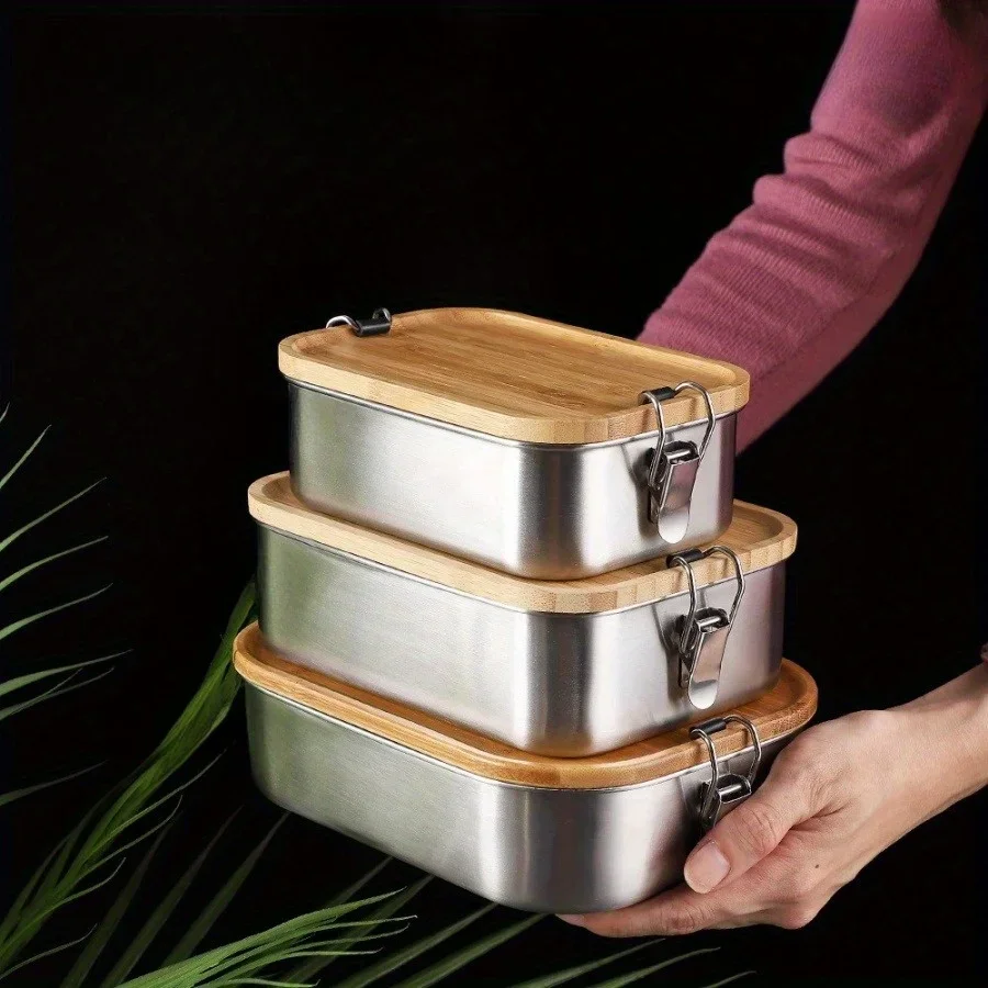 Stainless Bento Box - Nieuwe 304 roestvrijstalen lunchbox met bamboe