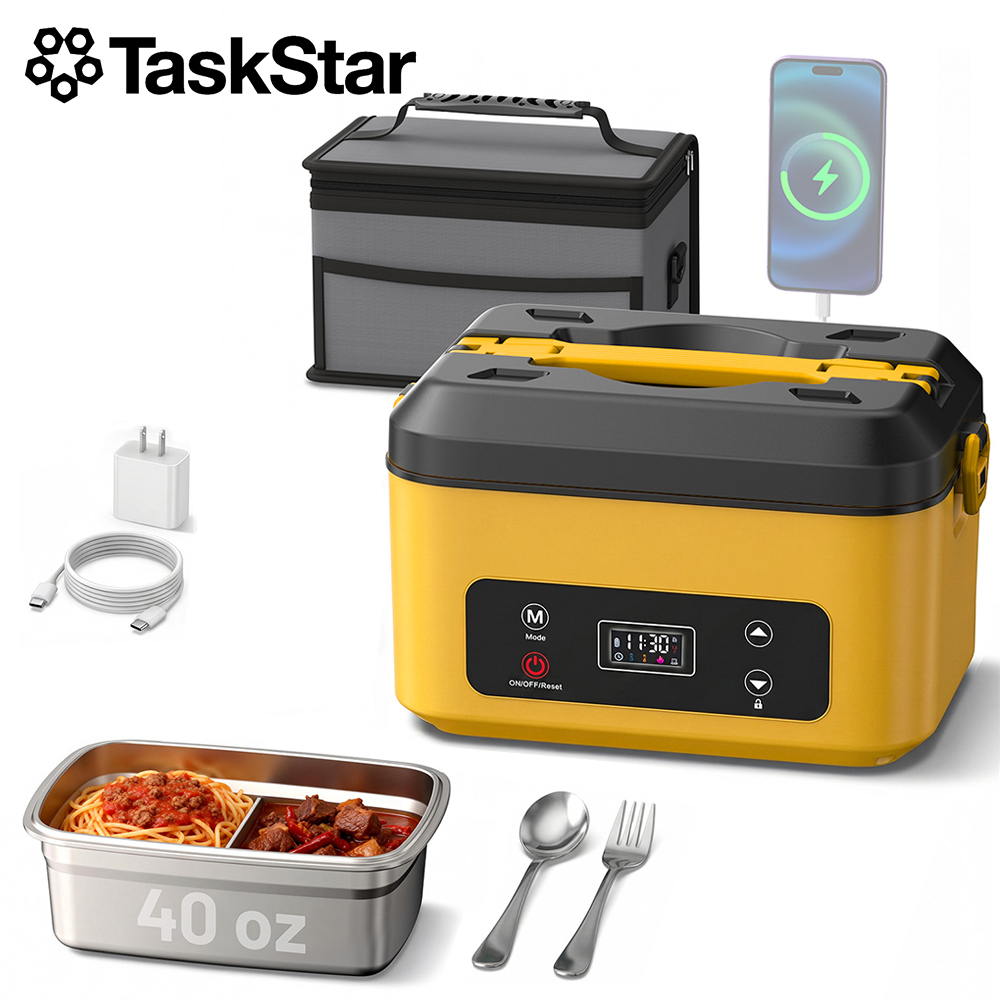 Stainless Bento Box - TaskStar Draagbare Verwarmde Lunchbox 40oz Draadloze