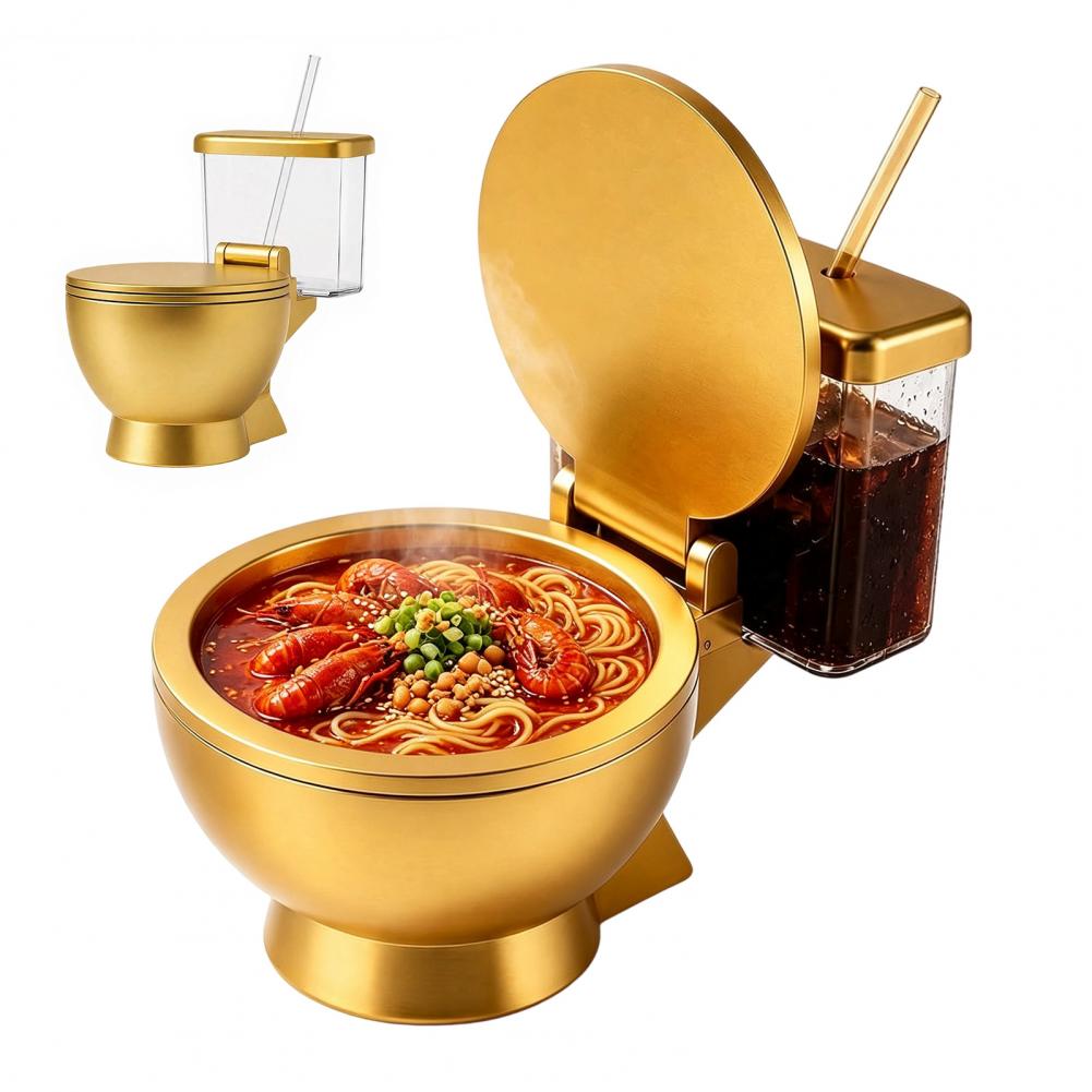 Meal Prep Soup - Toiletvormige ramenkomset, ingebouwde drinkbeker en rietje,