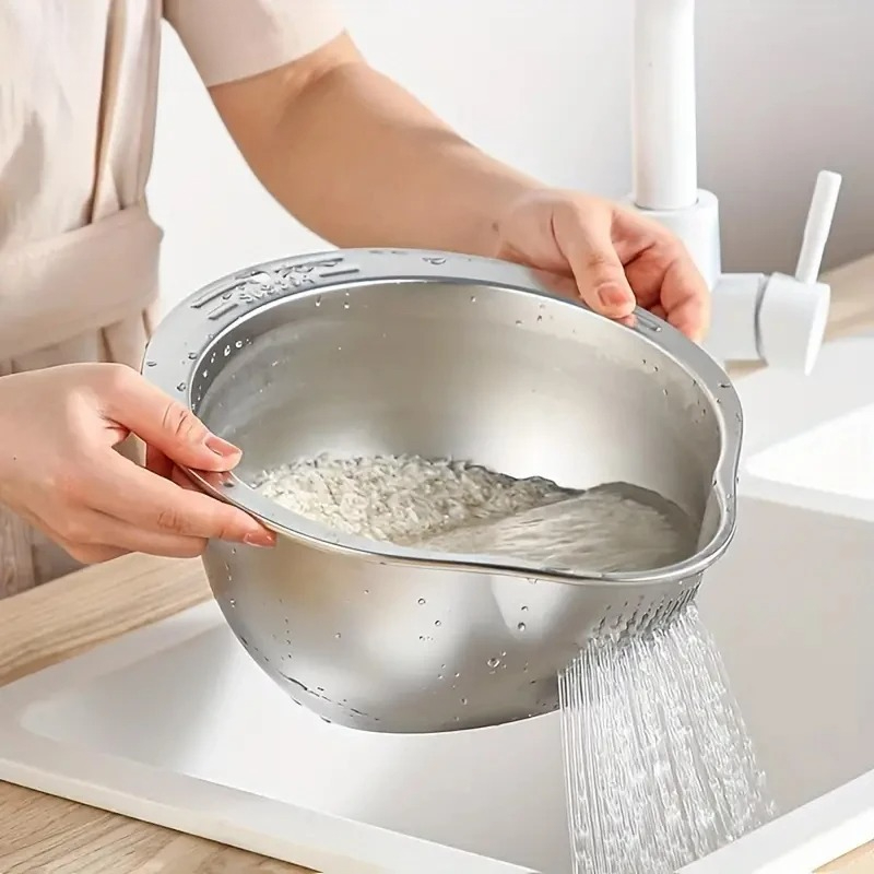 Meal Prep Pasta - Roestvrijstalen rijstwasser, vergiet, zeef, kom voor